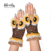 Аксессуары handmade. Livemaster - original item Owl`s mitts are yellow-brown. Handmade.
