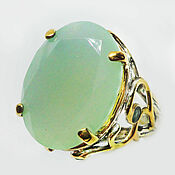 Украшения handmade. Livemaster - original item 925 silver ring with large mint chalcedony and emeralds. Handmade.