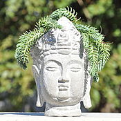 Цветы и флористика handmade. Livemaster - original item Planters Buddha with a crown made of concrete gray with a white patina. Handmade.