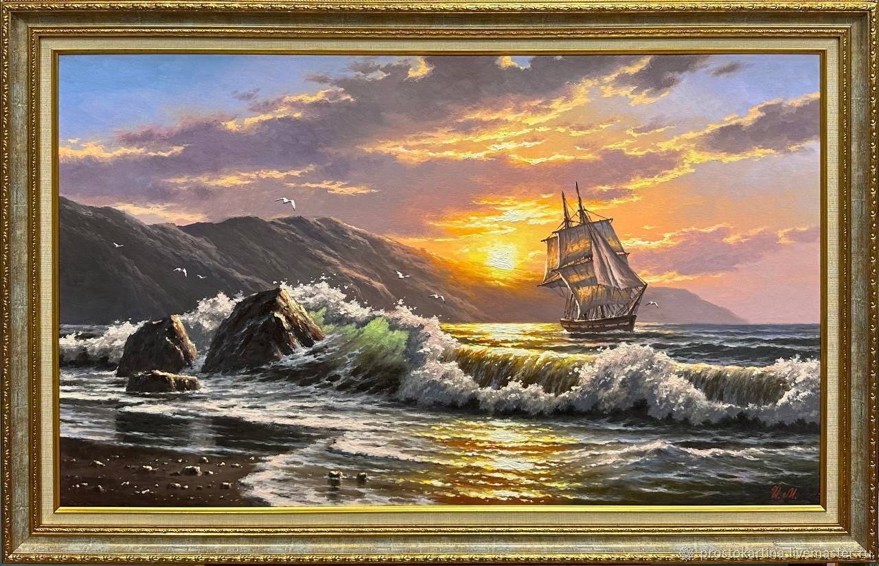 Картина маслом морской пейзаж "Море в вечернем свете" 60х100, Картины, Москва,  Фото №1