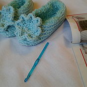 Обувь ручной работы handmade. Livemaster - original item Knitted Slippers - turquoise. Handmade.