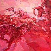 Картины и панно handmade. Livemaster - original item Big red picture 60 by 100 cm red cheetah football player. Handmade.