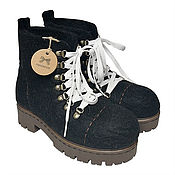 Обувь ручной работы handmade. Livemaster - original item Black felt boots with laces. Handmade.