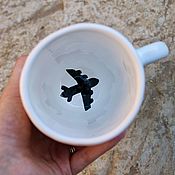 Посуда handmade. Livemaster - original item A mug with a pattern inside on the bottom of the plane is a whale. Handmade.