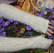 Аксессуары handmade. Livemaster - original item Long white fingerless gloves knitted from 100% goat fluff Hand Knit. Handmade.