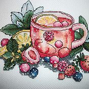 Картины и панно handmade. Livemaster - original item Berry tea (cross-stitch). Handmade.