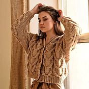 Одежда handmade. Livemaster - original item cardigans: Women`s bomber jacket of large knit beige with buttons to order. Handmade.
