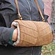 Clutch hand Bag made of leather and sheepskin fur Red herringbone