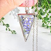 Украшения handmade. Livemaster - original item Triangular transparent resin pendant with real forget-me-nots. Handmade.