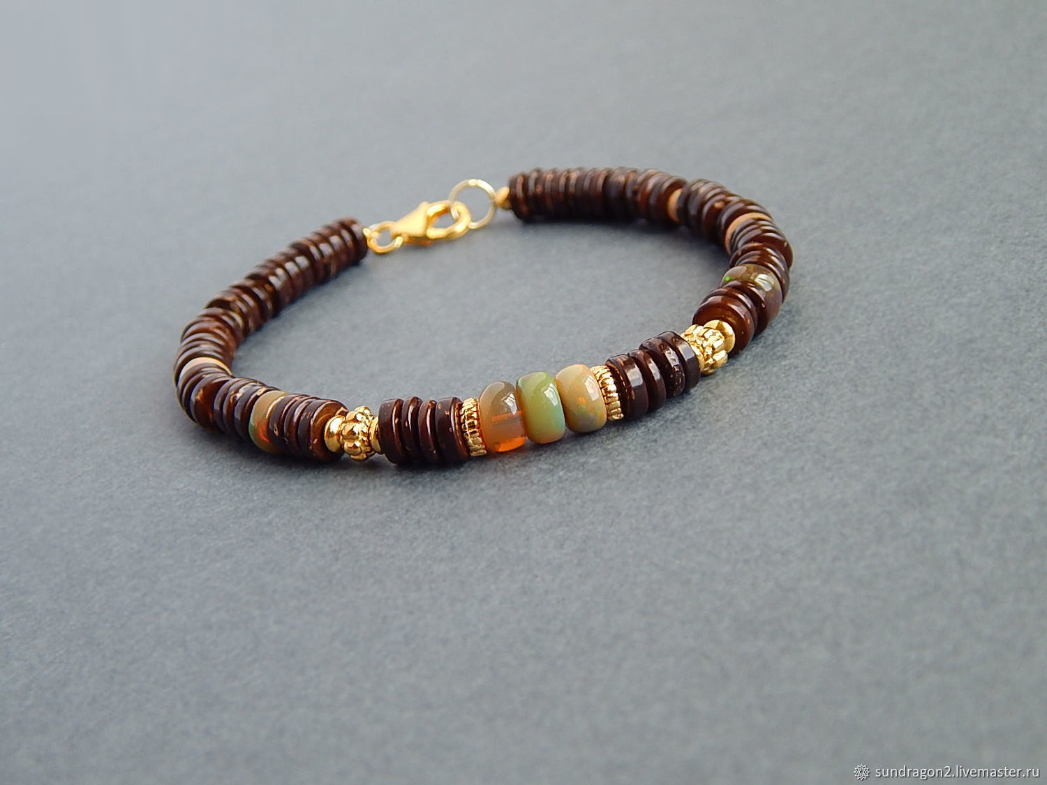 Браслет с опалом, кокосом, серебро позолоченное в интернет-магазине ...