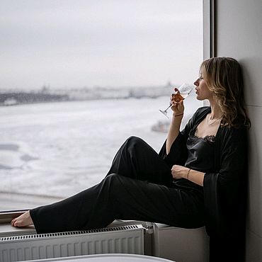 Одежда женская ручной работы. Ярмарка Мастеров - ручная работа Пижама и кимоно чёрный домашний комплект. Handmade.