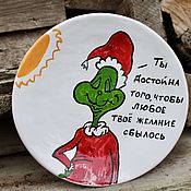 Посуда handmade. Livemaster - original item Grinch thief of Christmas plate with a picture as a gift. Handmade.