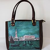 Сумки и аксессуары handmade. Livemaster - original item Кожаная сумка коричневая морской волны "Венеция". Handmade.