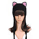 Hat with Cat ears knitted women's black warm. Caps. Space Cat Knitting. My Livemaster. Фото №5