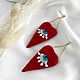Red Heart Earrings 'I See'. Long earrings with embroidery eye, Stud earrings, Novosibirsk,  Фото №1