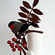 Brooch from the skin of the Sprig of Rowan and bullfinch. Brooches. Shagree (Shagree). My Livemaster. Фото №6