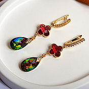 Украшения handmade. Livemaster - original item Classic red earrings with Swarovski crystals in gold. Handmade.