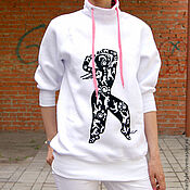 Одежда handmade. Livemaster - original item White women`s sweatshirt, women`s sweatshirt with collar. Handmade.