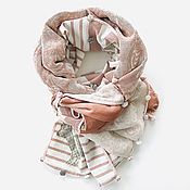Аксессуары handmade. Livemaster - original item Village Scarf. Roses-stripes. Cotton, silk, velvet. Handmade.