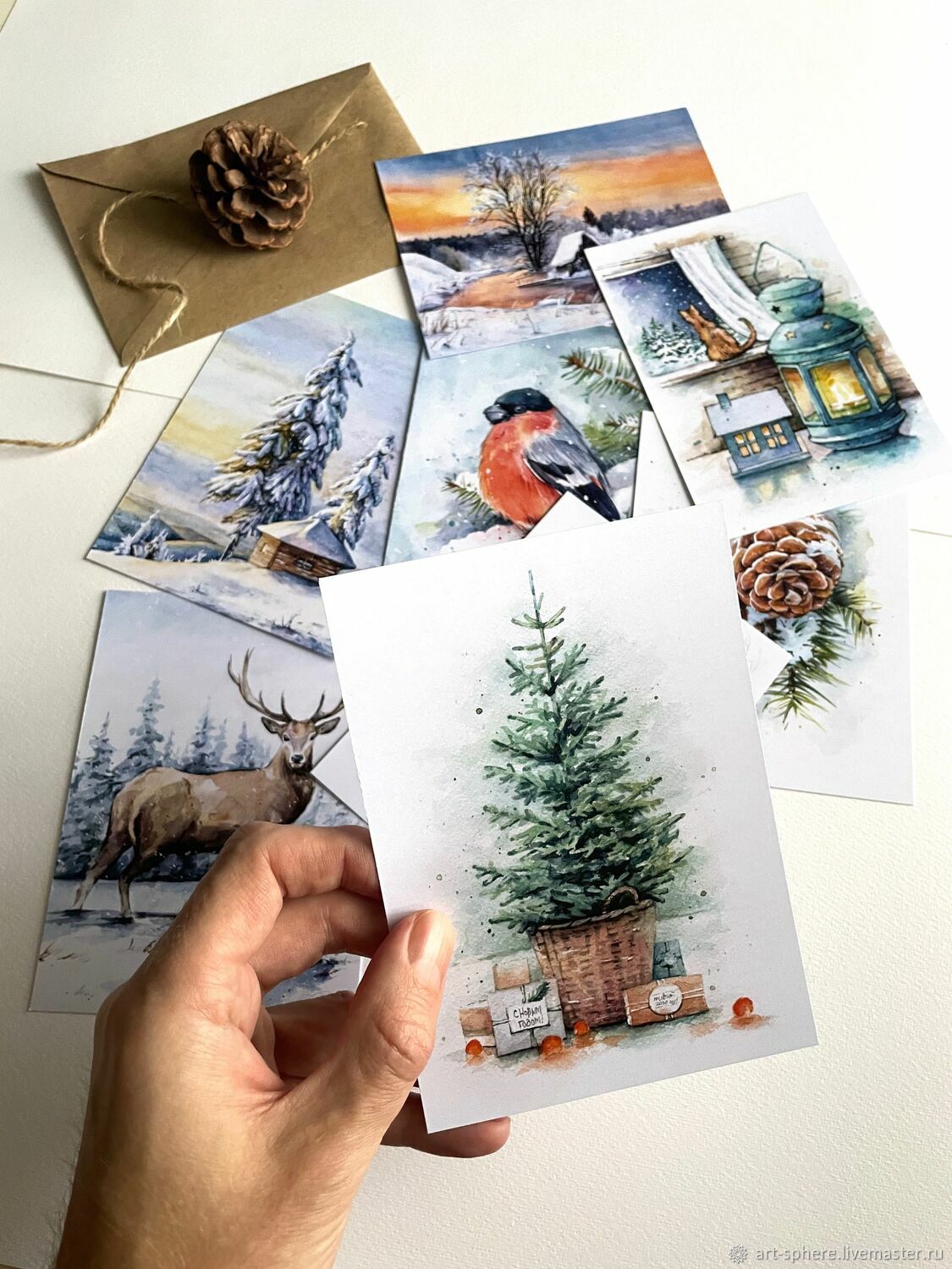 Акварельные новогодние открытки