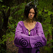 Одежда handmade. Livemaster - original item Purple Folk Linen Dress «Blueberry» Hand-made Native Midi Dress. Handmade.