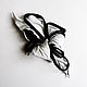 Black and white flower brooch Made of leather Contrast black white with loops, Brooches, Moscow,  Фото №1