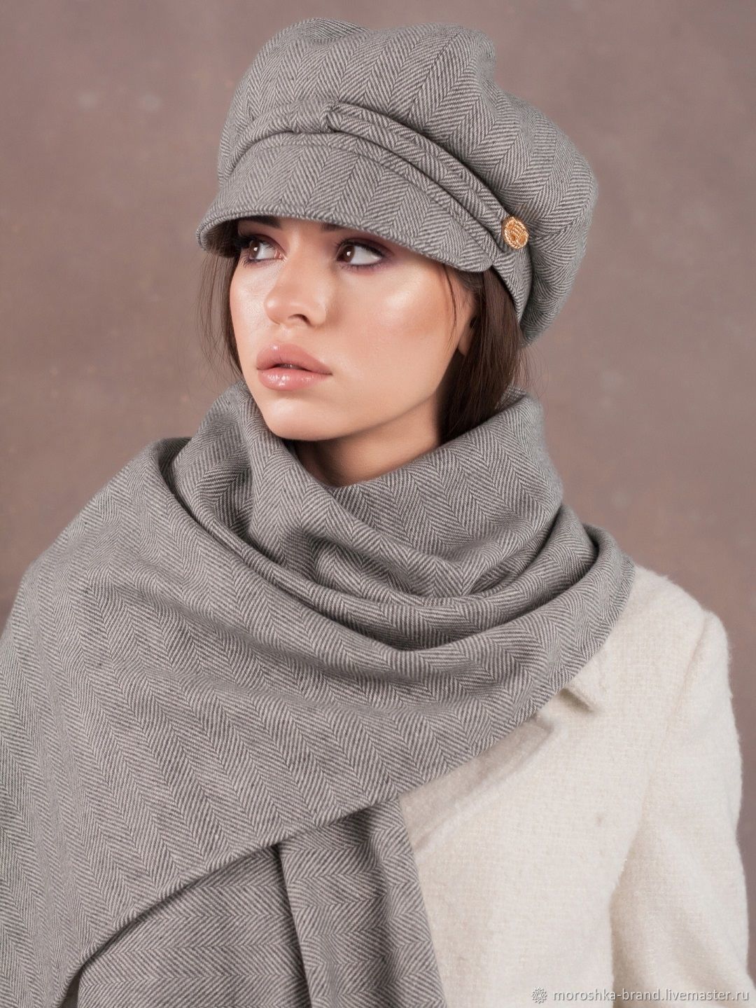 Кепка женская ПАРИЖ, серая ёлочка, шерсть. Объёмный гаврош в интернет ...