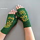  Knitted mittens with embroidery Dill green. Mitts. Lace knitting workshop. Lidiya.. My Livemaster. Фото №5