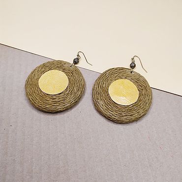  ручной работы. Ярмарка Мастеров - ручная работа Серьги Круги Джут/Кожа. Handmade.