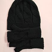 Аксессуары handmade. Livemaster - original item Set Hat and mitts with a flat braid pattern. Handmade.