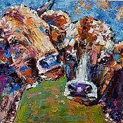 Картины и панно handmade. Livemaster - original item Two Cows in a meadow interior painting. Handmade.