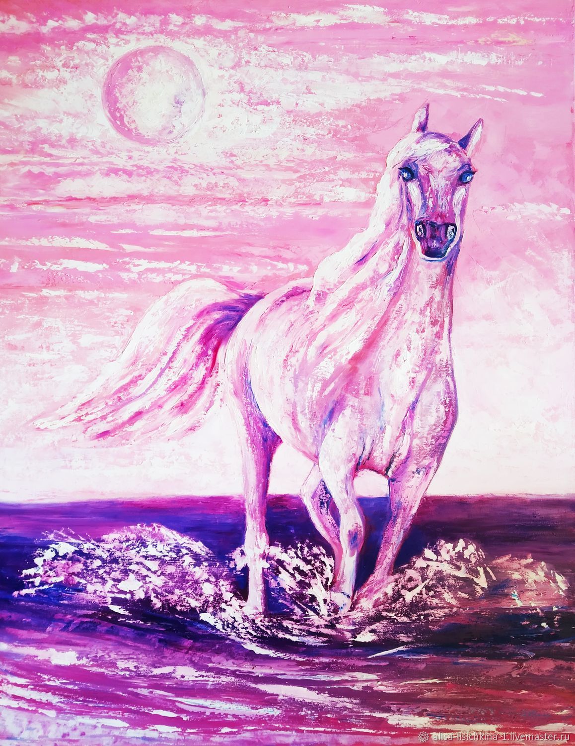 Лошадь картина розовая