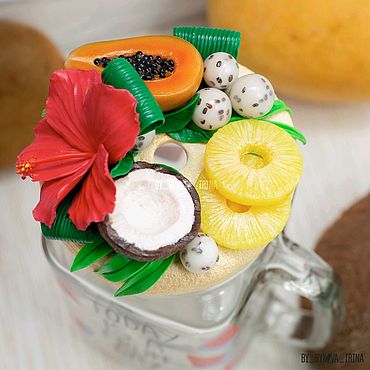 Кружка банка с ручкой для смузи, тропические фрукты. . Посуда ручной работы - Ярмарка Мастеров Посуда ручной работы. Ярмарка Мастеров - ручная работа Кружка банка с ручкой для смузи, тропические фрукты. Handmade.