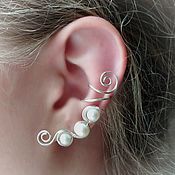 Ear cuff "Pearl pinstripe" earrings,pearl earrings earcuff