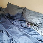 Для дома и интерьера handmade. Livemaster - original item Bed linen made of satin jeans / Steel. Handmade.