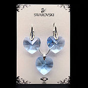 Сувениры и подарки handmade. Livemaster - original item A gift for February 14_silver earrings and a Swarovski pendant. Handmade.