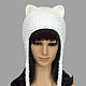 Hat with Cat ears knitted fluffy white female, Caps, Orenburg,  Фото №1