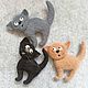 Заказать Брош КОТ из шерсти.Кошка сухое валяние. Марина Рябова / marina-toys. Ярмарка Мастеров. . Брошь-булавка Фото №3