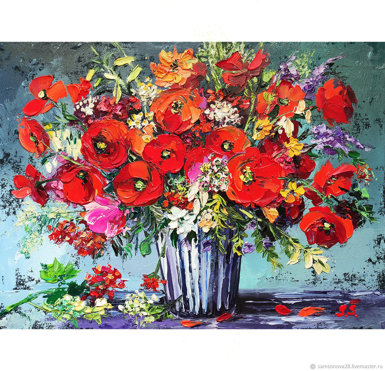 Painting poppies daisies bouquet of flowers in oil Gift to a woman, Pictures, Samara,  Фото №1