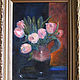 Oil painting. Tulips on a background of red with blue. Pictures. ArtShipilina. My Livemaster. Фото №4