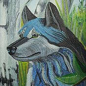 Картины и панно handmade. Livemaster - original item Painting in mixed media. Blue wolf. Handmade.