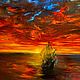 Картины масло: Морской пейзаж красный закат. Корабль Летучий голландец. Картины. Елена Шараева Душа и масло на холсте. Ярмарка Мастеров.  Фото №4