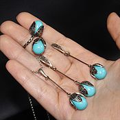 Украшения handmade. Livemaster - original item Earrings and ring with turquoise made of 925 sterling silver DD0048-4. Handmade.