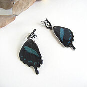 Украшения handmade. Livemaster - original item Earrings Are Real Butterfly Wings Blue Blue Black Rhodium. Handmade.