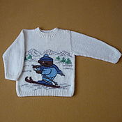 Одежда детская handmade. Livemaster - original item White jumper with bear skiing. Handmade.