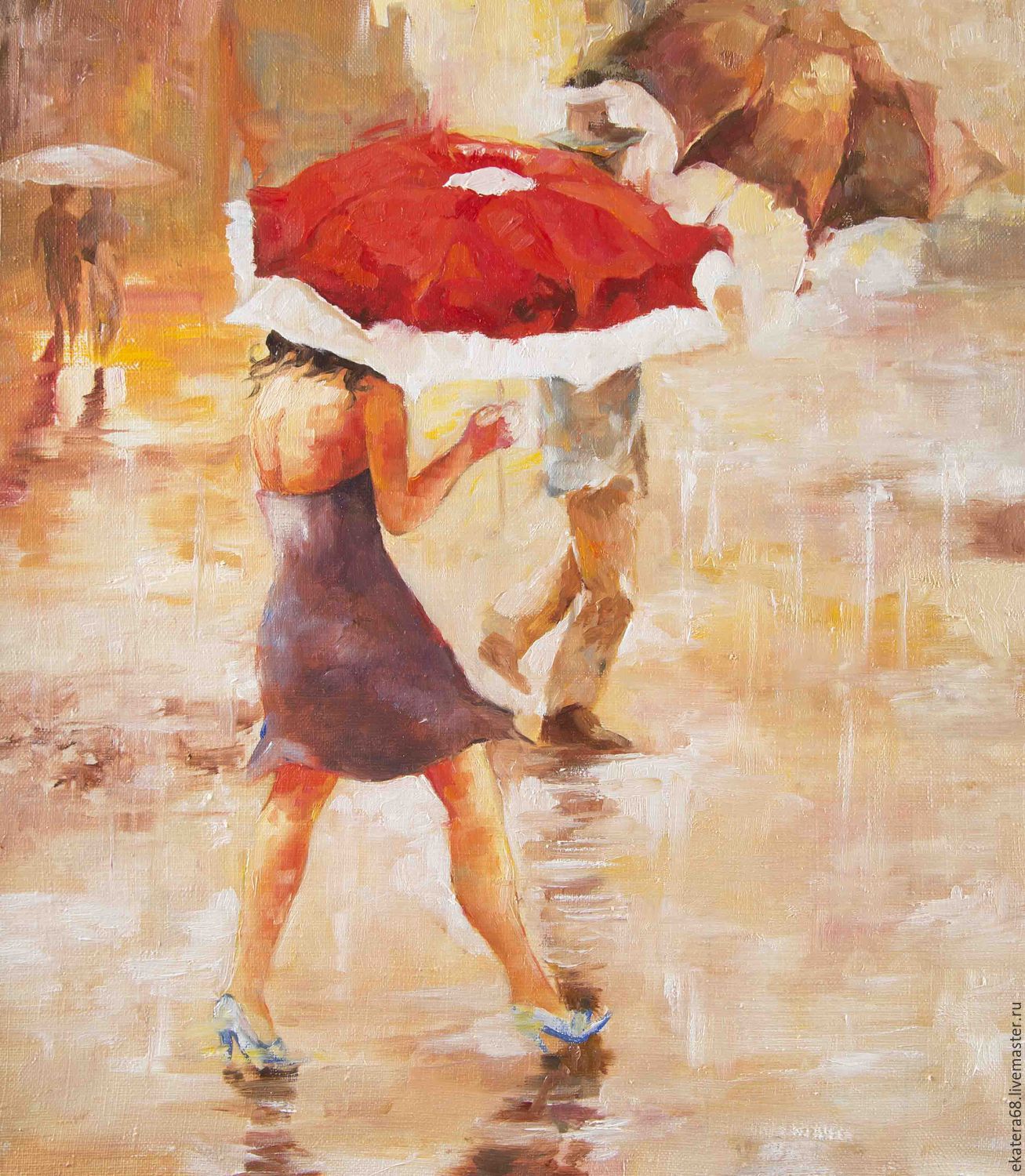 Девушка под зонтом с картиной