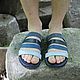 Zuecos Sandalias de los hombres de cuero genuino Multicolor azul. Sandals. Katorina Rukodelnica HandMadeButik. Ярмарка Мастеров.  Фото №5