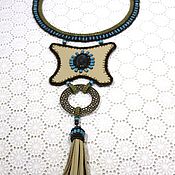 Украшения handmade. Livemaster - original item Necklace: Winter sun. necklace leather. Beige and blue. Handmade.