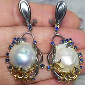 Украшения handmade. Livemaster - original item Baroness earrings with sapphires and Baroque pearls. Handmade.