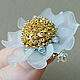 Chamomile lucite Brooch embroidered with sequins and beads, Brooches, St. Petersburg,  Фото №1